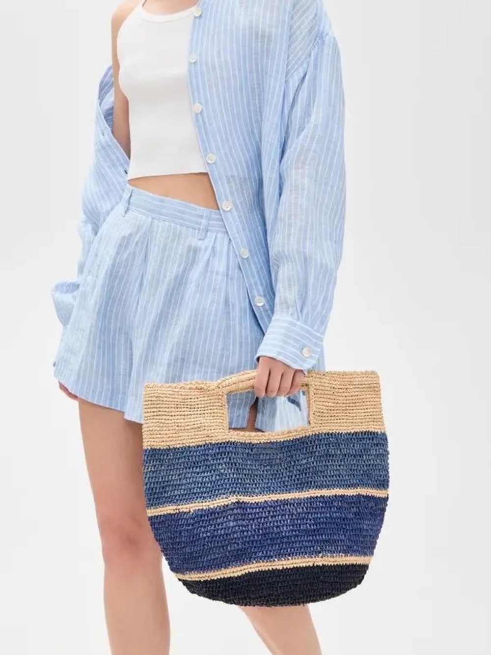 NEW Mar y Sol Woven Straw Tote Bag in Natural and Navy